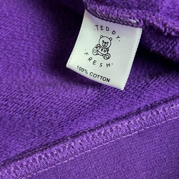 Teddy Fresh Mens Hoodie Medium Purple Pink Sweatshirt Sweater Preppy Lounge Top - Picture 6 of 10
